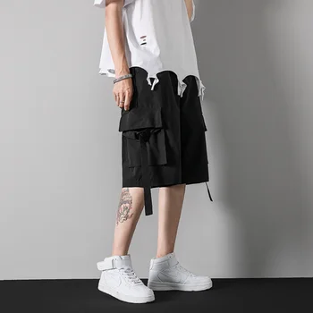 Suvel Moe Suur Tasku Cargo Püksid Meestele Lahti Harajuku Lühikesed Püksid Mees-Lihtne Vabaaja Kõik-mängu Hip-Hop Streetwear