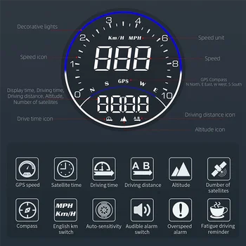 Auto HUD Head Up Display GPS-ga Kiirust MPH, Digitaalne Spidomeeter GPS Sõidu Suund Kompass,lubatud kiiruse ületamise Alarm HD Ekraan
