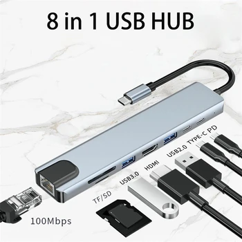 Hub USB 3.0 Type C Docking Station 100W PD RJ45 TF-SD-Reader 4K HDMI Adapter Splitter For MacBook Sülearvuti Tarvikud