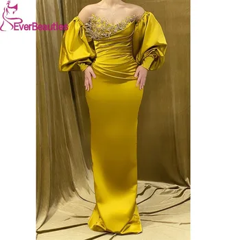 Merineitsi Satiin Beaded Tanssiaiset Kleit Pikk Dubai Araabia Pool Varrukad õhtukleidid Naistele Vestidos De Fiesta Elegantes Para Mujer