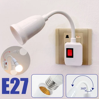 E27 Lamp Base Seina Paindlik Omanik Kerge Painduv Põlv Mobiil Test Valgus Pesa Lamp Adapter Plug Lüliti Roostevaba Teras