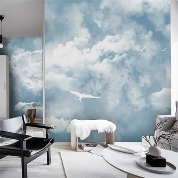 Kohandatud Kaasaegse minimalistliku sinine taevas, valged pilved seinamaaling tapeet laste tuba taust foto seinale paber home decor kleebised