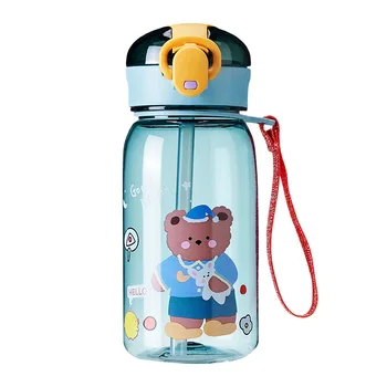 Botella de agua con pajita para niños recipiente pelamiid de dibujos animados patt BPA prueba de fugas portátil para exteriores 4