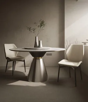 Kerge luksus söögilaud, kaasaegne minimalistlik ümmarguse itaalia minimalistlik söögilaud ja tool kombinatsioon
