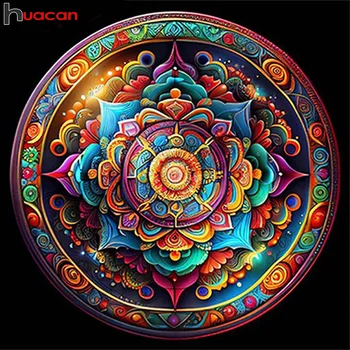 Huacan Diamond Maalikunst Mosaiik Mandala Fantaasia Täis Ruut, Ring Lille Tikandid Abstraktse Maastiku Home Decor