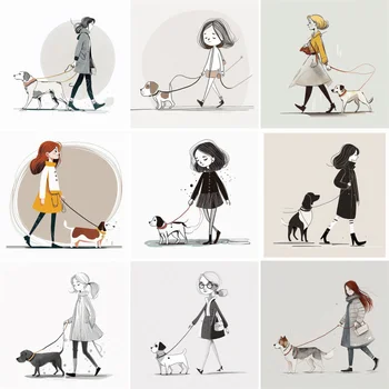Tüdruk Kõnnib Koer DIY Värvimine Poolt Numbrid Kit akrüülvärvid 50*70 Lõuend Pildid Seina Maalid, Käsitöö Täiskasvanutele Wall Art