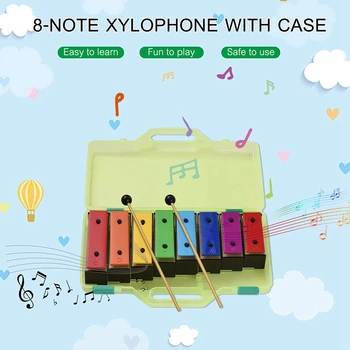 1Set 8-Nb Xylophone Värvikas Glockenspiel Eemaldatav Rainbow Värvi Metallist Plastist Mallets Roheline Juhul