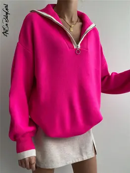 Mõõdus Pulloverid Silmkoelised Kampsunid Naistele Segast Polo Kampsun Y2k Streetwear Aasta Sügisel, Talvel Soe Pikk Varrukas Ülevalt Lukuga Kampsun