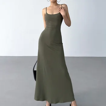 Naiste Spagetid Rihm Kleit Värviga Daamid Bodycon Maxi Kleit Varrukateta Elegantne Õõnes Välja Slim Fit Puhkust Komplekt