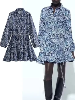 TRAF Daamid Pika Varrukaga Kleidid 2023 aasta Sügisel Elegantne V-Kaeluse Beach Stiilis Naiste Riietus ümber Kaela Slim Mini Kleit