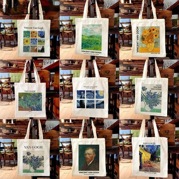 Van Gogh ' I Maali Naiste Lõuend Õla Kott Suure Mahutavusega Kott Esteetika Kandekotid Puuvill Käekotid Raamatud Kotti Tüdrukud