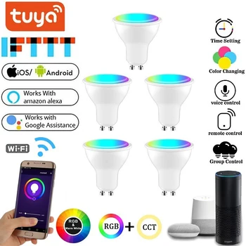 Tuya GU10 Tõmbamisega LED Pirn 5W RGB CW Reguleeritav Lambi Tuya Smart WIFI Pirn Häält, puldiga Koostööd Alexa Google Kodu