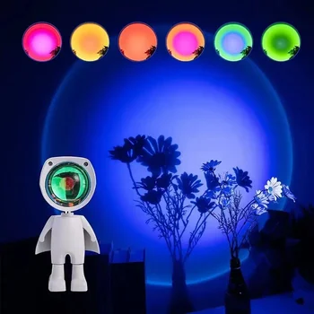 LED Spaceman Päikeseloojangut Lamp Astronaut Päikeseloojangut Lamp Rainbow Projektsioon Öö Valgus 360 Pöörde Võrgustik Sissenõutavaks Kerge