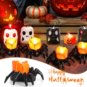 LED Black Spider Tealight Halloween Flameless Kolju Kõrvits Küünal Lamp Halloween Kodus Õudne Decor Akuga