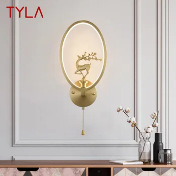 TYLA Hiina Stiilis Seina Lamp LED Gold Vintage Messing Loominguline Hirv Sconce Tuli Koju elutuba, Magamistuba Uuringu Decor