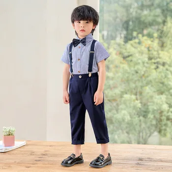 Laste Kevad-Suvel Korea Triibulised Tunked Riiete Komplekt Poistele Fotograafia Koori Tulemuslikkuse Kostüüm Lapsed Särgid, Püksid Bowtie