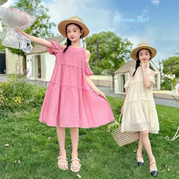 Suvel Tüdrukute Kleit, Uus korea Väljaanne Laste Moes Bowknot Magus Printsess Kleit Junior Laste Riided 3-14T