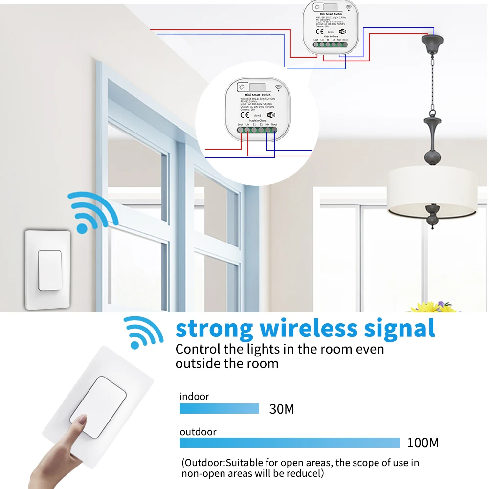 Tuya WiFi Smart Switch Juhtmeta pult, Taimer Valguse Lüliti Tööd Alexa Tulede Lüliti Smart Home Nupp . ' - ' . 5